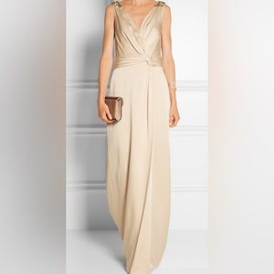Jenny Packham gold silk-satin gown with embellishments!